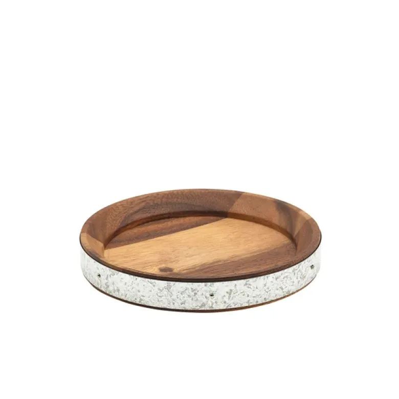 Acacia Wood Zinc Serveringsbræt med bånd 17 cm
