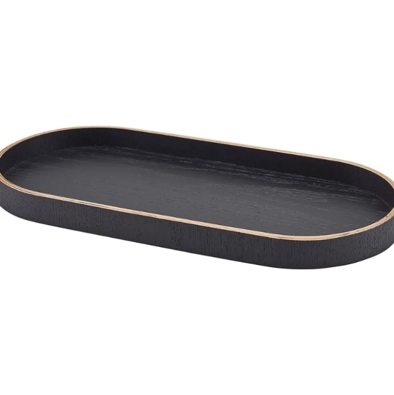 Bakke Oval Sort Finér Træ 35 x 16.5cm