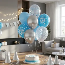 Ballonbuket B&C Sto Lat sølv og blå 7 stk.