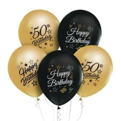 Beauty&Charm balloner 12" med tryk "50" guld og sort 5 stk.