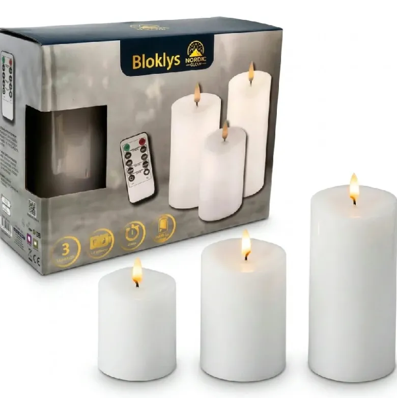 Bloklys Råhvid 3D flame Ø: 7 X 12,5 CM
