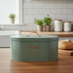 Brødkasse i metal grøn/guld 34x18 cm