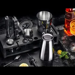 Cocktailshaker sæt med 23 dele med stander - Gunmetal