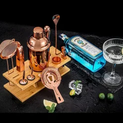 Cocktailshaker sæt med 11 dele med stander - Kobber