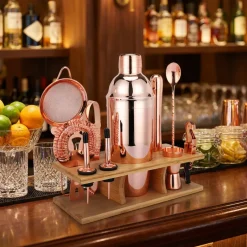 Cocktailshaker sæt med 11 dele med stander - Kobber