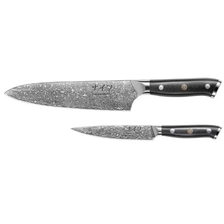 Damascus by Hâws Chef knife 32 cm + Utility knife 24cm G10