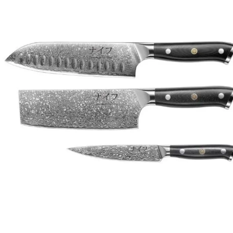 Damascus by Hâws Santoku, Grøntsag & Utility Knivsæt