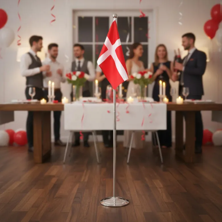 Dannebrog gulvflag i metal højdejusterbart 108-192 cm