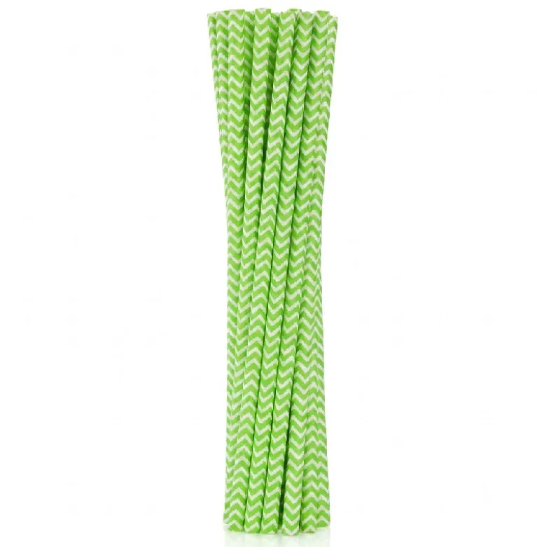 Drikkepapirsugerør limegrøn chevron 6x197 mm / 12 stk