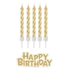 Fødselsdagslys B&C Happy Birthday guld 16 stk.