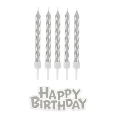 Fødselsdagslys B&C Happy Birthday sølv 16 stk.
