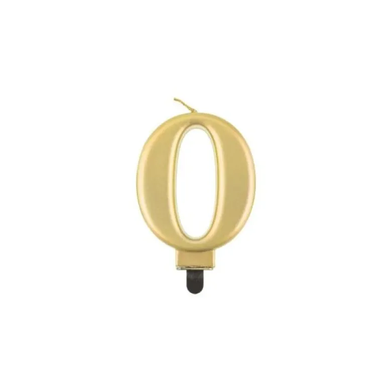 Fødselsdagslys tal 0 metallisk guld 8.0 cm