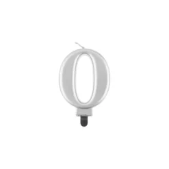 Fødselsdagslys tal 0 metallisk sølv 8.0 cm