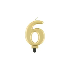 Fødselsdagslys tal 6 metallisk guld 8.0 cm