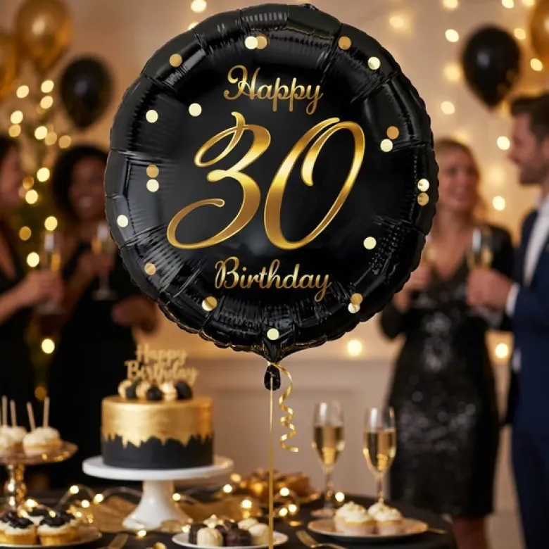 Folieballon B&C Glædelig 30 års fødselsdag sort guldtryk 45cm