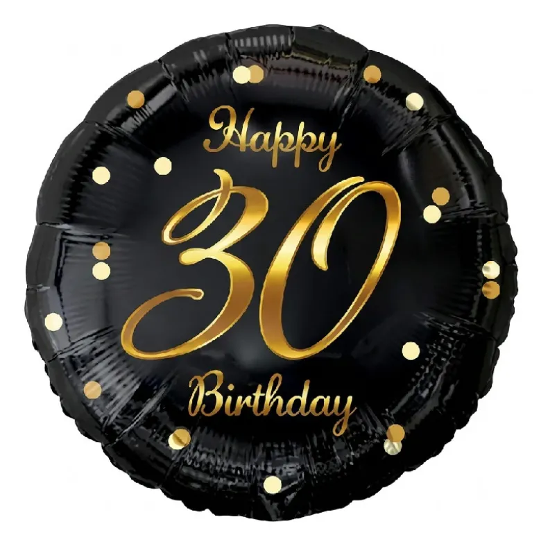 Folieballon B&C Glædelig 30 års fødselsdag sort guldtryk 45cm