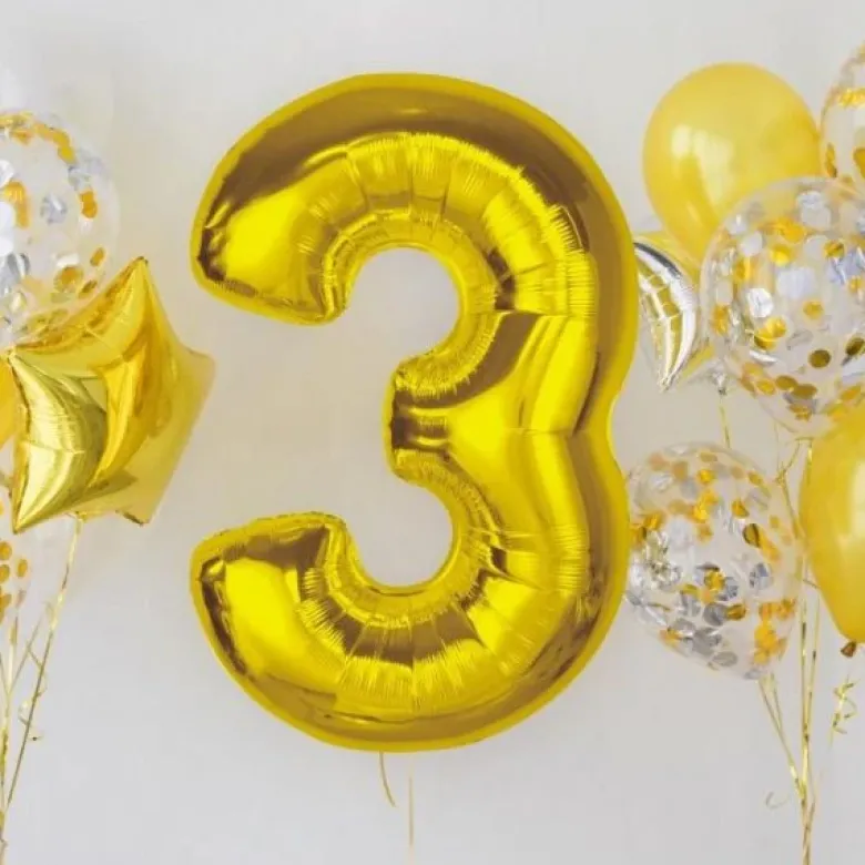 Folieballon Smart nummer 3 guld 92 cm