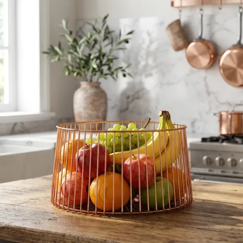 FRUIT BASKET COPPER PLATED D30XH15.5CM
