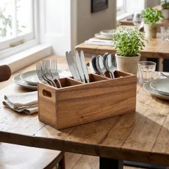 GenWare Acacia Wood Bestikboks med 3 rum