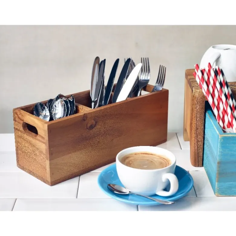 GenWare Acacia Wood Bestikboks med 3 rum