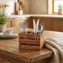 GenWare Acacia Wood Bestikholder med 2 rum