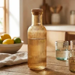 Glasflaske med Korkprop Okker 1L Ø8,7x27,8cm