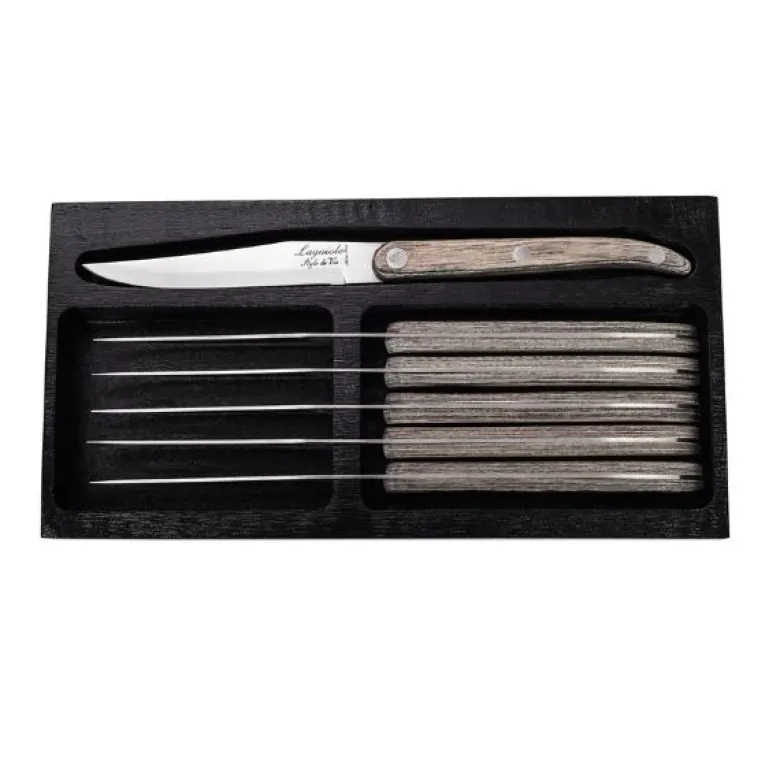 Grillknive Laguiole Grå Pakka glat SÆT 6 SdV