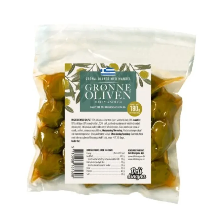 Grønne Oliven M. Mandler 180g