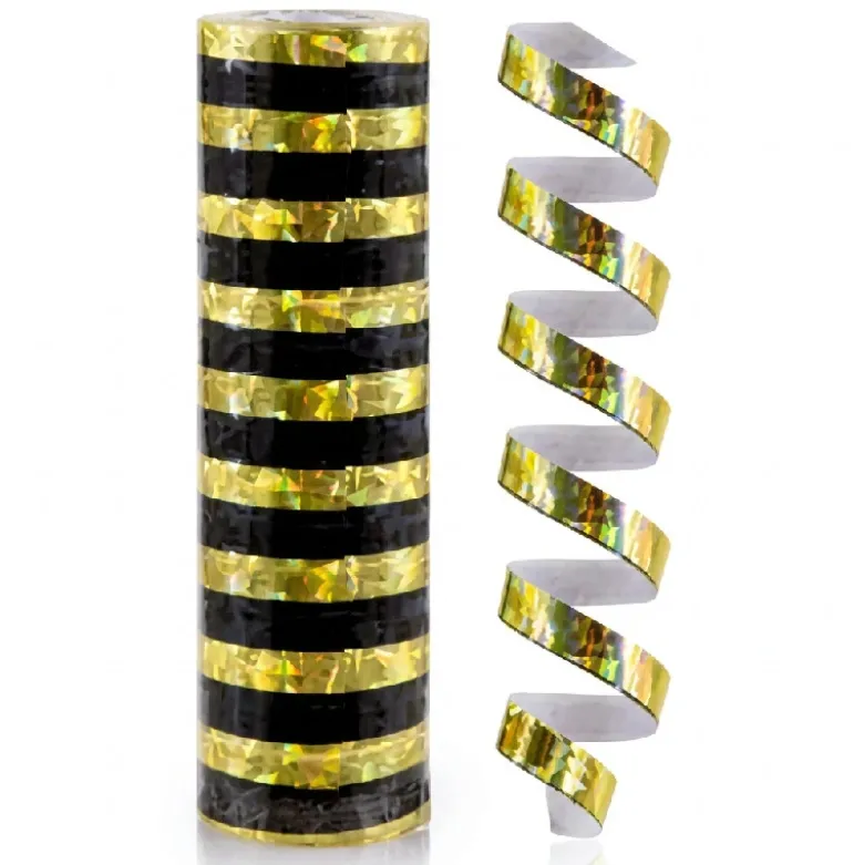 Holografisk streamer guld-sort - 4 m / 1 stk