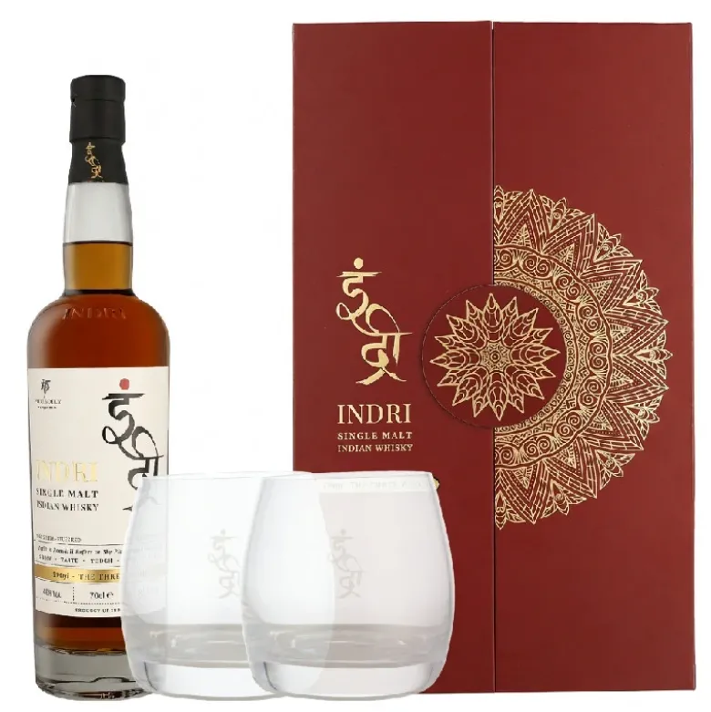 Indri Trini Single Malt Whisky Gavesæt m/2 Glas 70cl