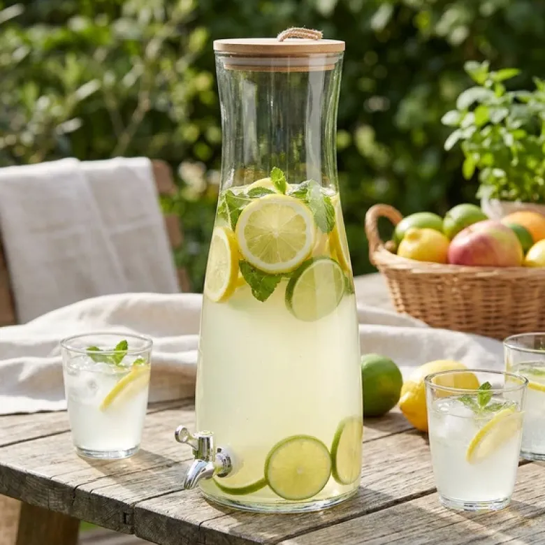 Juicedispenser med Trælåg Glas 42 cm