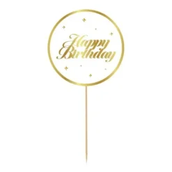 Kagepynt B&G Party Happy Birthday hvid stjerner diameter 10 cm