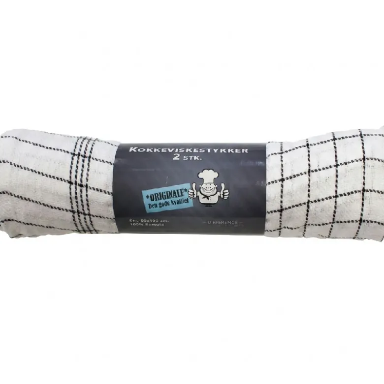 Kokkeviskestykke med sorte striber 2-pk. Str 50cm x 100 cm