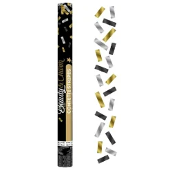 Konfettikanon B&C guld-sølv-sort foliemix / 60 cm