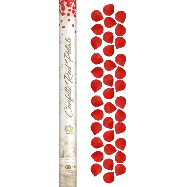 Konfettikanon med rosenblade tekstil rød / 60 cm