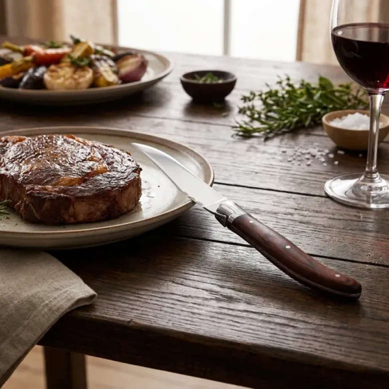 Laguiole Heritage Blanke Steakknive i Pakka Træ - 6 stk.
