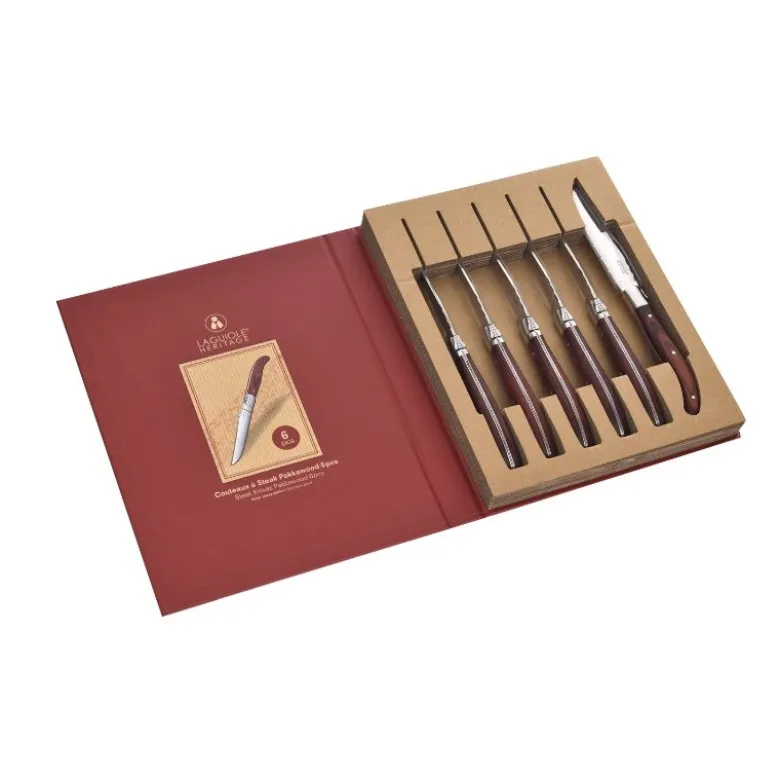 Laguiole Heritage Blanke Steakknive i Pakka Træ - 6 stk.