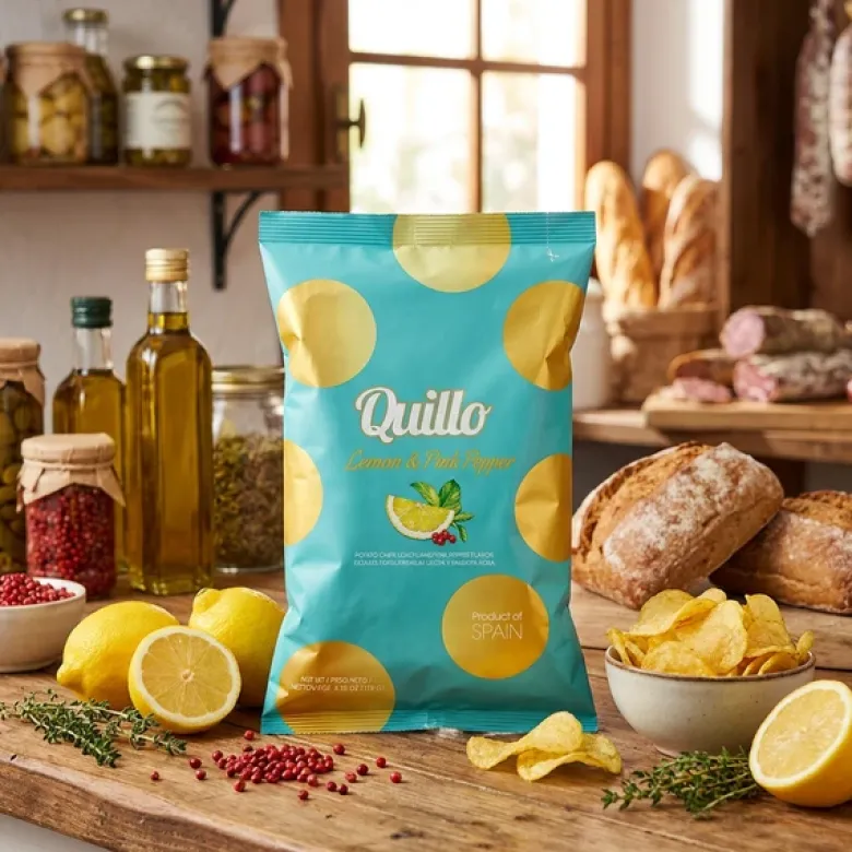 Lemon & Pink Peber Chips Quillo 45g