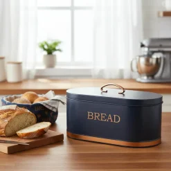 Metalopbevaring brød Blå med guld, str. 34x18 cm