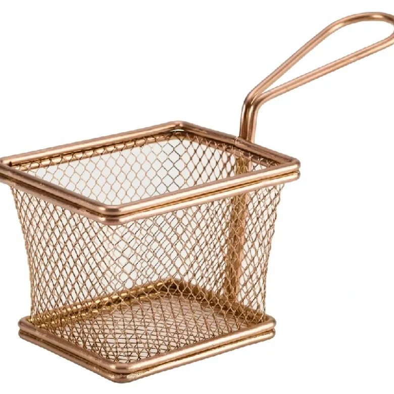 Mini Friturekurv Til Servering af Pomfritter Kobber 10 x 8 x 7.5cm - Rustfrit Stål