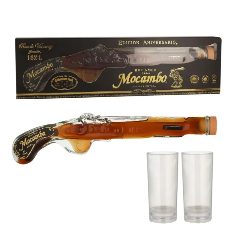 Mocambo Rum Anejo 10 års Pistol + 2 Glas 20 cl