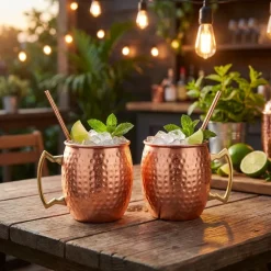 Moscow Mule Krus Kobber Hamret 45cl inkl. Sugerør 2 stk
