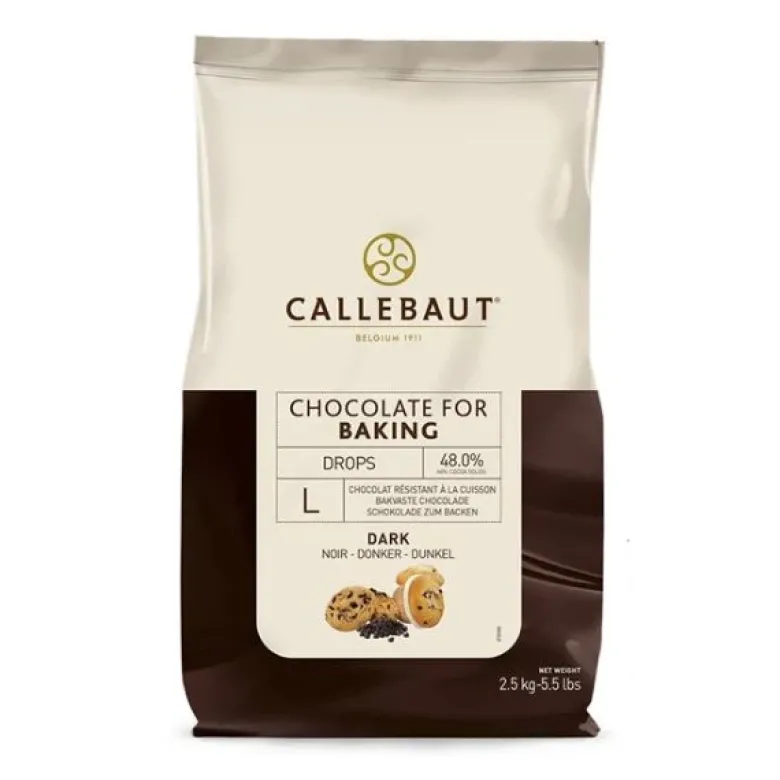 Mørke bagestabile chokoladedråber, størrelse L Barry Callebaut 2,5KG