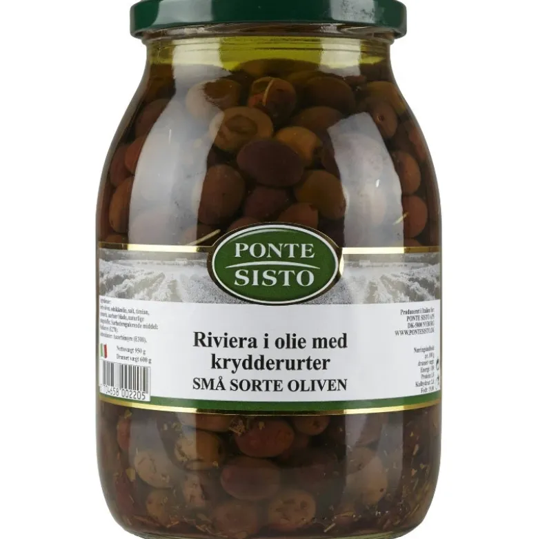 Oliven sort riviera i olie/krydderurter 950 g