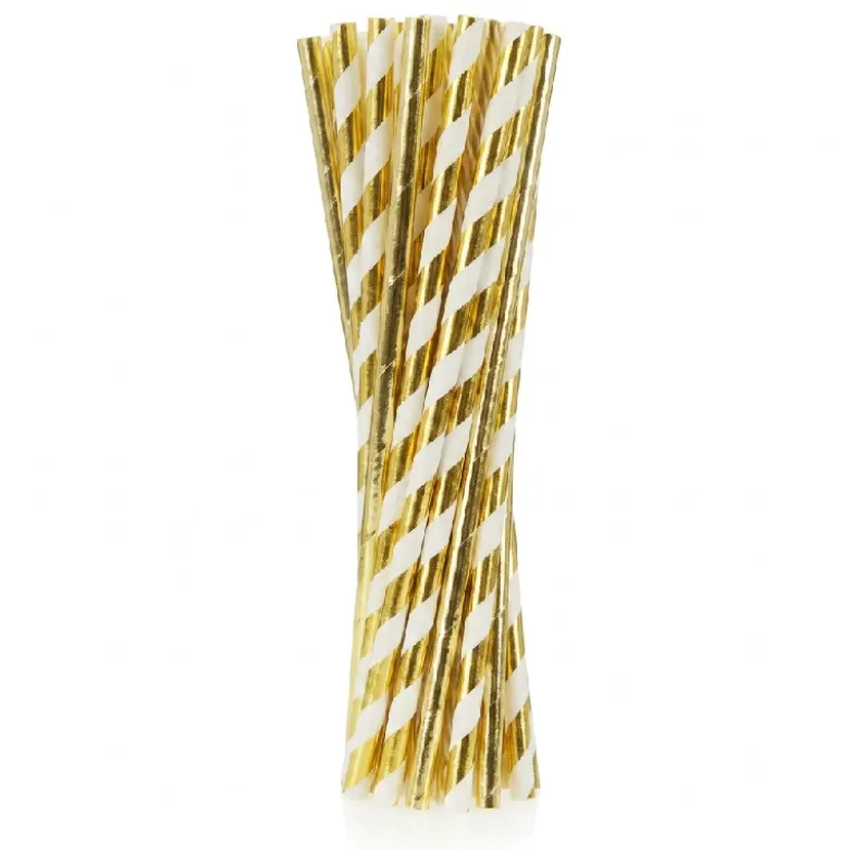 Papirsugerør guld blanding af to designs 6x197 mm / 24 stk