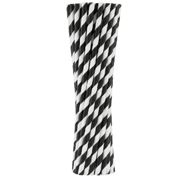 Papirsugerør sorte striber 6x197 mm / 250 stk.