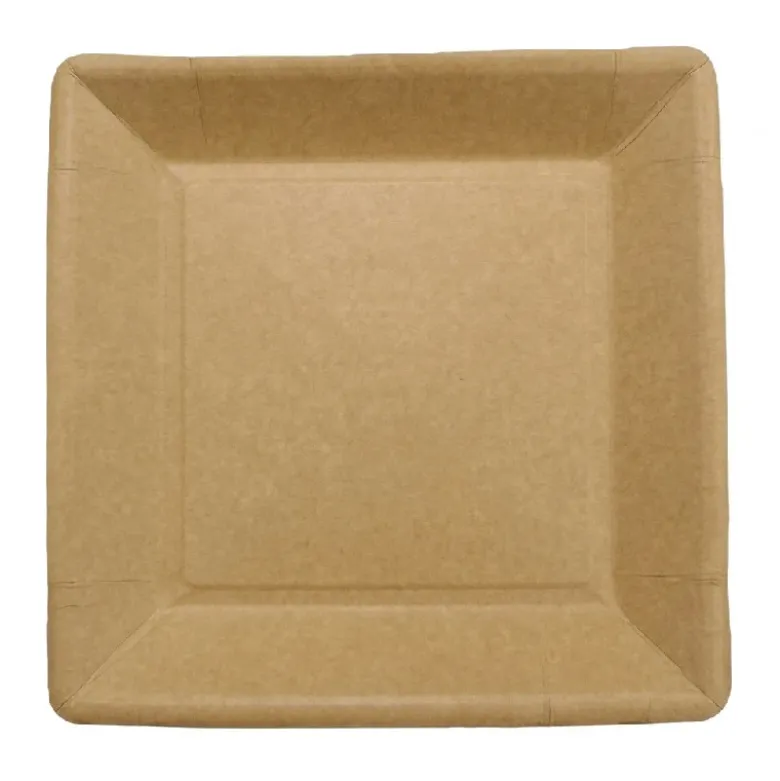 Paptallerken firkantet 18x18 cm kraft bionedbrydelig brun 50 stk.