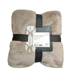 Plaid beige Str. 130 x 150 cm. Luksus fleece, kort luv