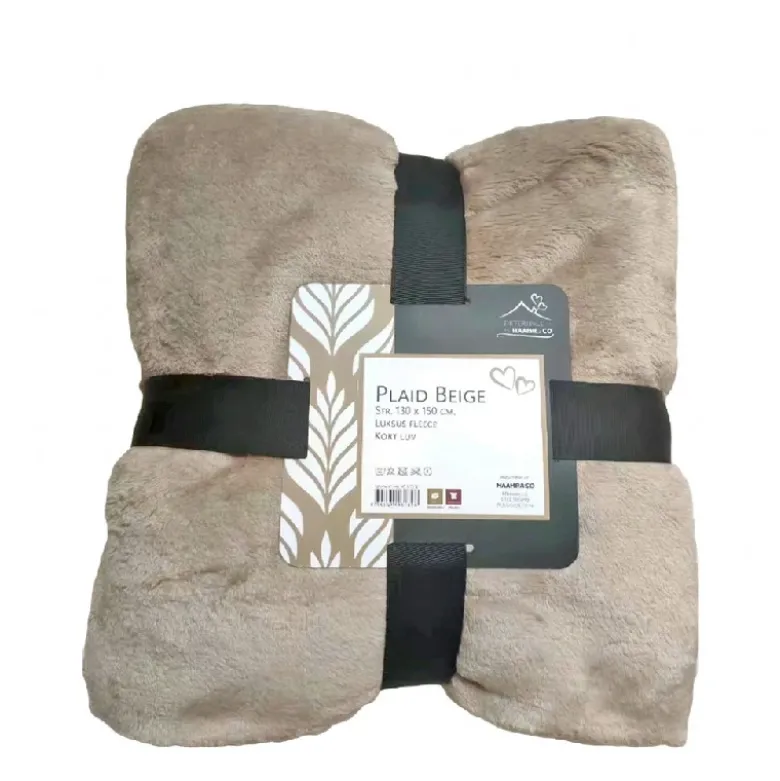 Plaid beige Str. 130 x 150 cm. Luksus fleece, kort luv