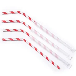 Sugerør Ø6x245 mm m. knæk Bionedbrydelig Papir Rødstribet 500 stk.